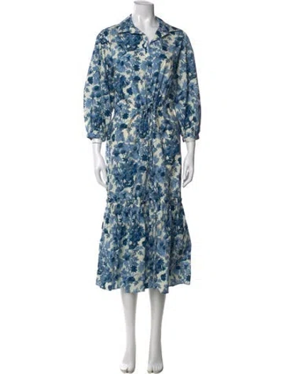 Pre-owned Cara Cara Floral Print Long Dress In Blue