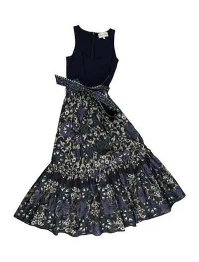 Pre-owned Cara Cara Floral Print Long Dress In Blue