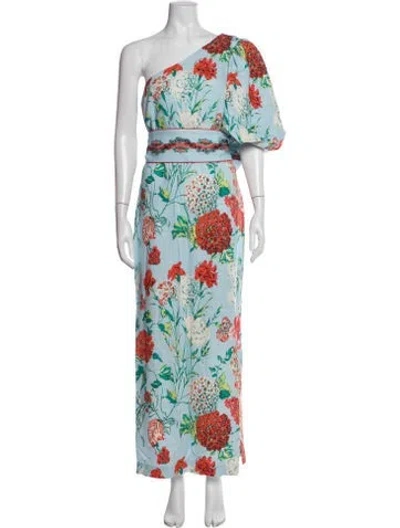 Pre-owned Cara Cara Floral Print Long Dress In Blue