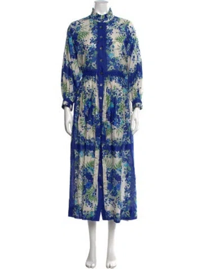 Pre-owned Cara Cara Floral Print Long Dress In Blue