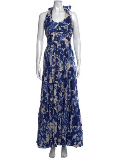 Pre-owned Cara Cara Floral Print Long Dress In Blue
