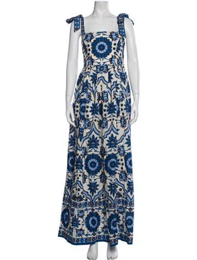 Pre-owned Cara Cara Floral Print Long Dress In Blue