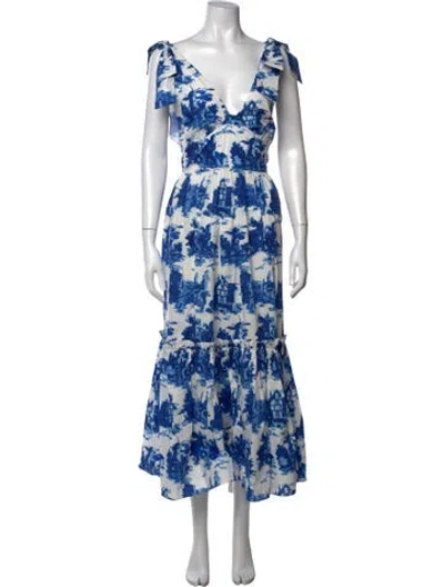 Pre-owned Cara Cara Floral Print Long Dress In Blue