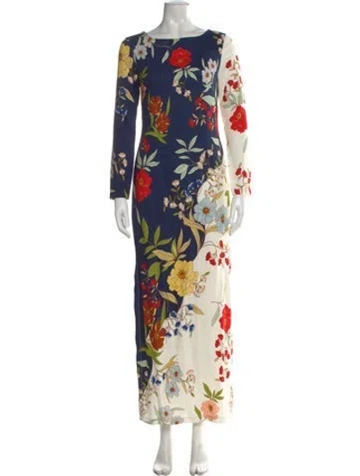 Pre-owned Cara Cara Floral Print Long Dress In Blue