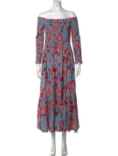 Pre-owned Cara Cara Floral Print Long Dress In Blue
