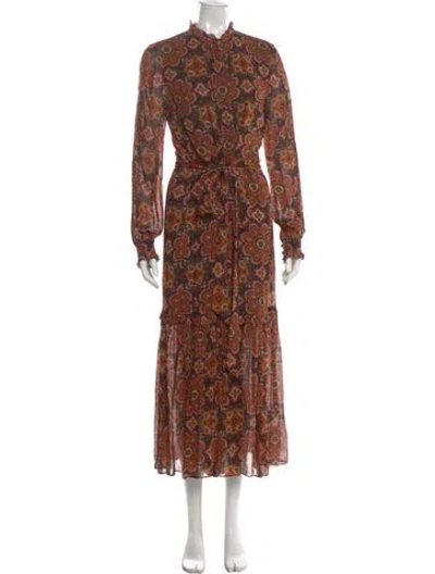 Pre-owned Cara Cara Floral Print Long Dress In Brown