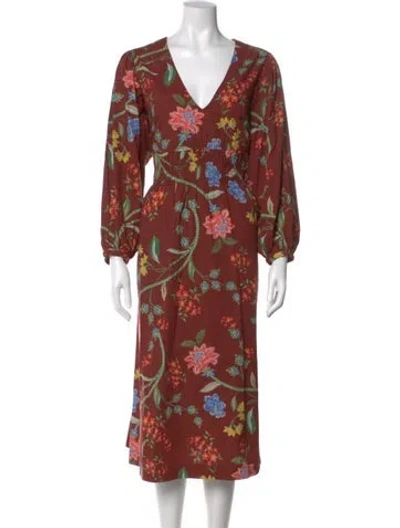 Pre-owned Cara Cara Floral Print Long Dress In Brown