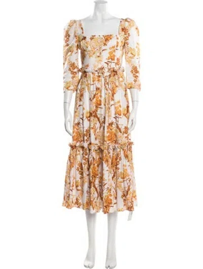 Pre-owned Cara Cara Floral Print Long Dress In Brown