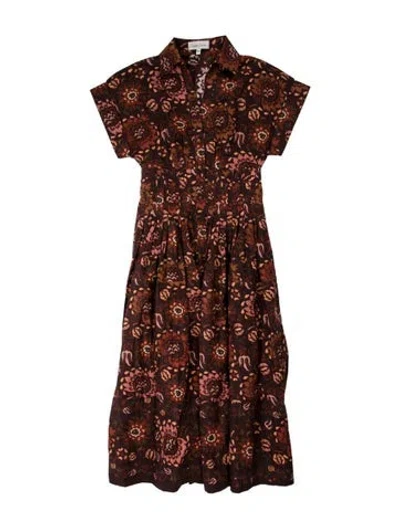 Pre-owned Cara Cara Floral Print Long Dress In Brown