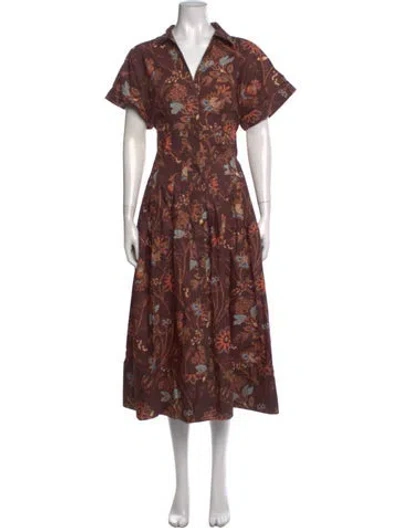 Pre-owned Cara Cara Floral Print Long Dress In Brown