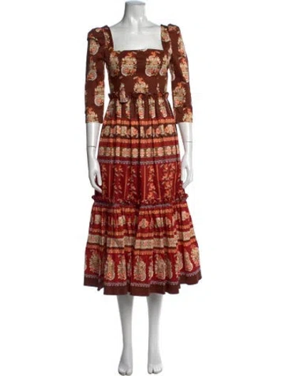 Pre-owned Cara Cara Floral Print Long Dress In Brown