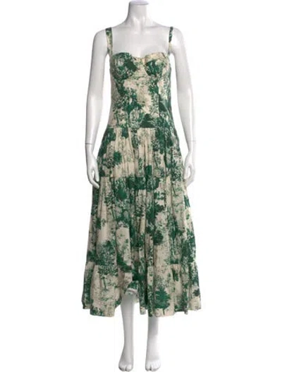 Pre-owned Cara Cara Floral Print Long Dress In Green