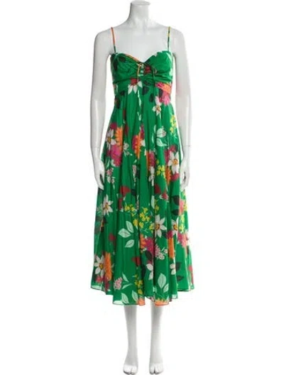 Pre-owned Cara Cara Floral Print Long Dress In Green
