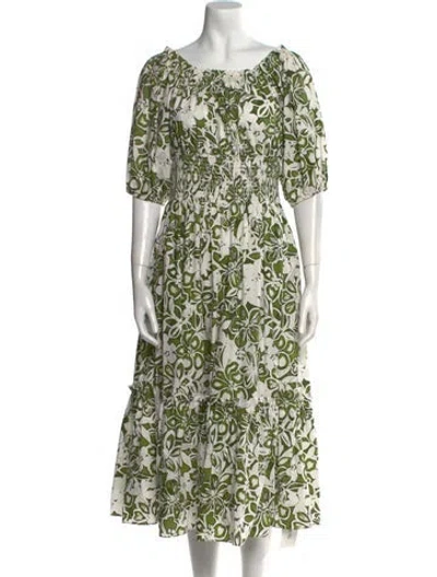 Pre-owned Cara Cara Floral Print Long Dress In Green