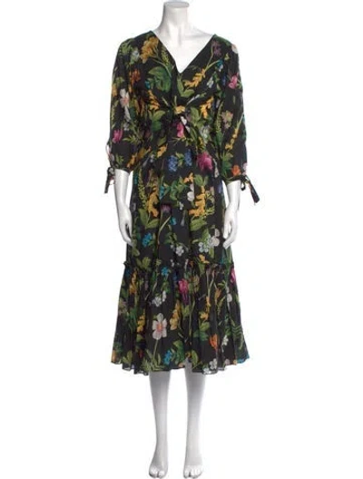 Pre-owned Cara Cara Floral Print Long Dress In Green