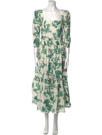 Pre-owned Cara Cara Floral Print Long Dress In Green