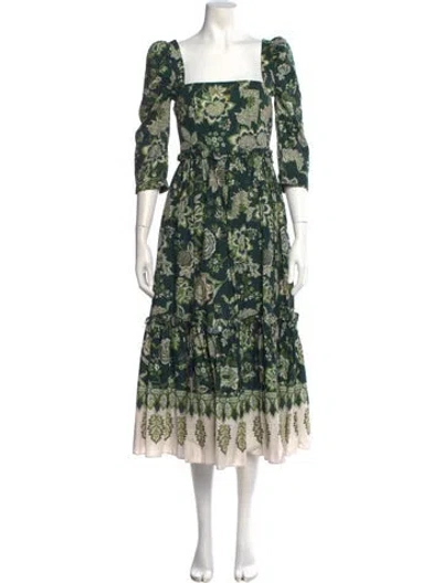 Pre-owned Cara Cara Floral Print Long Dress In Green