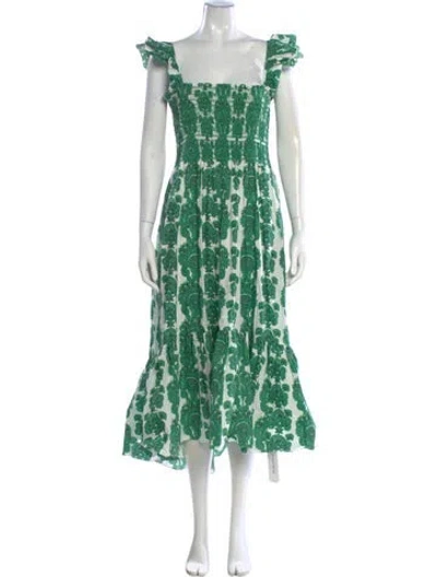 Pre-owned Cara Cara Floral Print Long Dress In Green