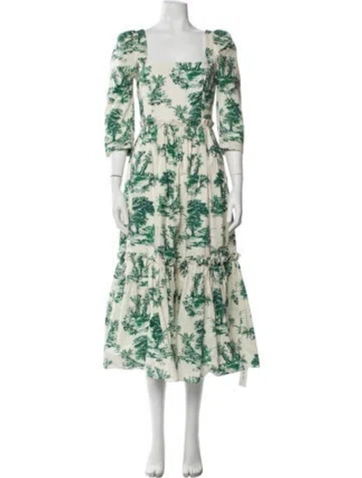 Pre-owned Cara Cara Floral Print Long Dress In Green