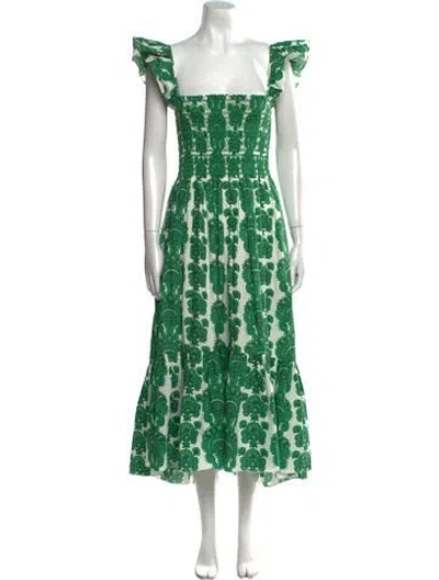 Pre-owned Cara Cara Floral Print Long Dress In Green