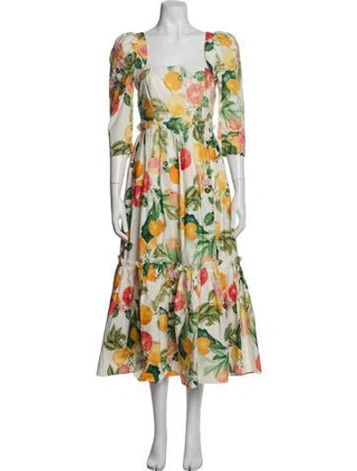Pre-owned Cara Cara Floral Print Long Dress In Green