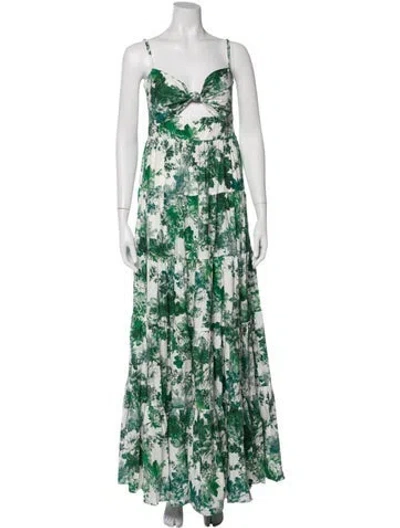Pre-owned Cara Cara Floral Print Long Dress In Green