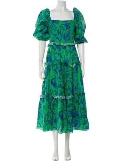 Pre-owned Cara Cara Floral Print Long Dress In Green