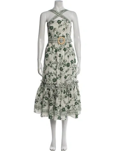 Pre-owned Cara Cara Floral Print Long Dress In Green