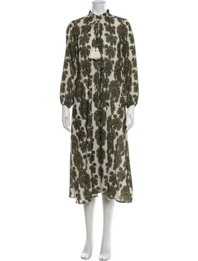 Pre-owned Cara Cara Floral Print Long Dress In Green