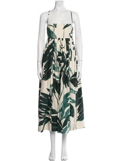 Pre-owned Cara Cara Floral Print Long Dress In Green