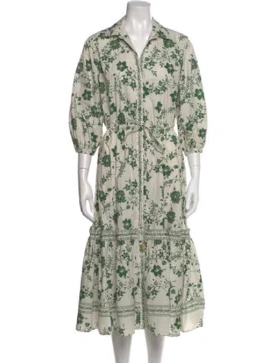 Pre-owned Cara Cara Floral Print Long Dress In Green