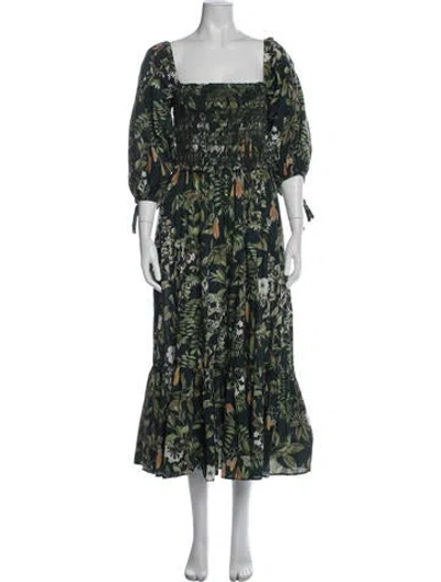 Pre-owned Cara Cara Floral Print Long Dress In Green