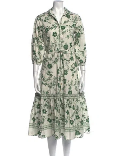 Pre-owned Cara Cara Floral Print Long Dress In Green