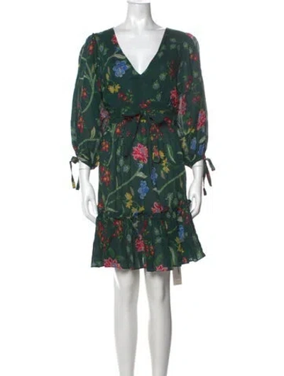 Pre-owned Cara Cara Floral Print Long Dress In Green
