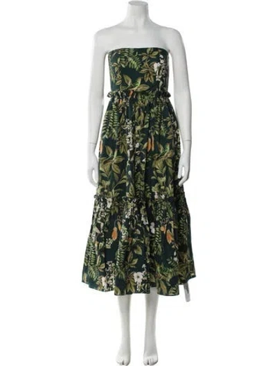 Pre-owned Cara Cara Floral Print Long Dress In Green