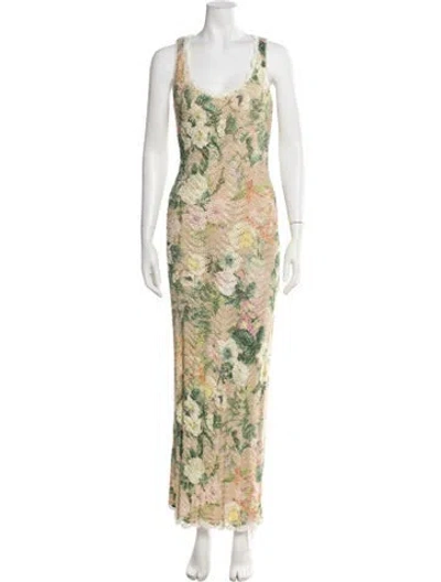 Pre-owned Cara Cara Floral Print Long Dress In Green