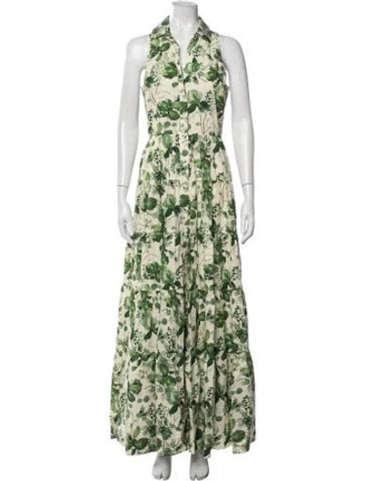 Pre-owned Cara Cara Floral Print Long Dress In Green