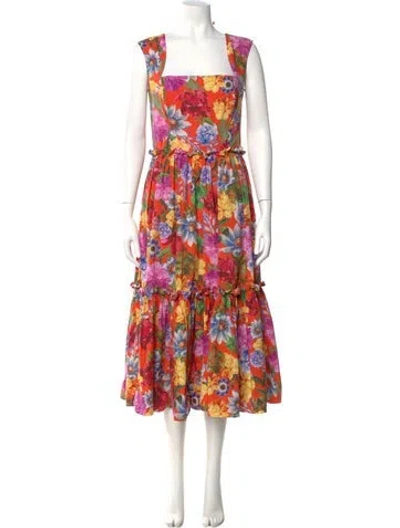 Pre-owned Cara Cara Floral Print Long Dress In Multi