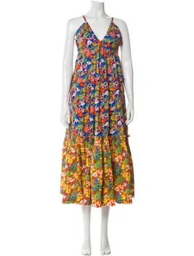 Pre-owned Cara Cara Floral Print Long Dress In Multi