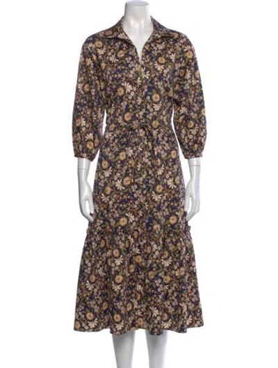 Pre-owned Cara Cara Floral Print Long Dress In Multi