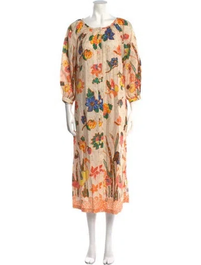Pre-owned Cara Cara Floral Print Long Dress In Neutral