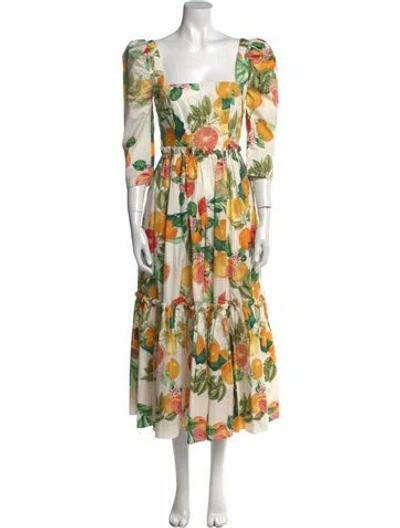 Pre-owned Cara Cara Floral Print Long Dress In Neutral