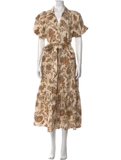 Pre-owned Cara Cara Floral Print Long Dress In Neutral