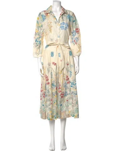 Pre-owned Cara Cara Floral Print Long Dress In Neutral