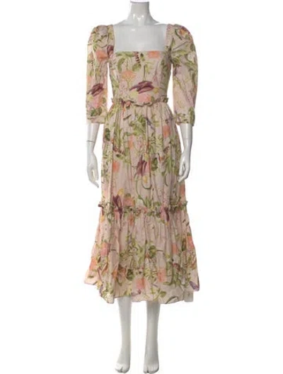 Pre-owned Cara Cara Floral Print Long Dress In Neutral