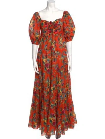 Pre-owned Cara Cara Floral Print Long Dress In Orange