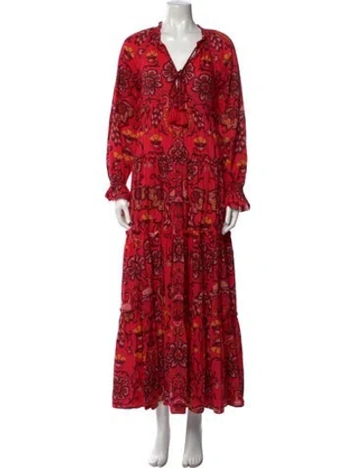 Pre-owned Cara Cara Floral Print Long Dress In Orange