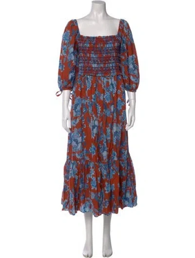 Pre-owned Cara Cara Floral Print Long Dress In Orange