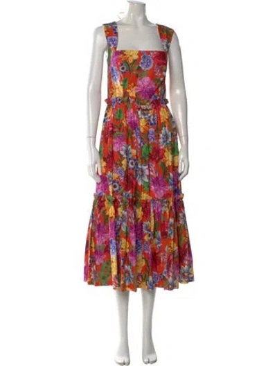 Pre-owned Cara Cara Floral Print Long Dress In Orange
