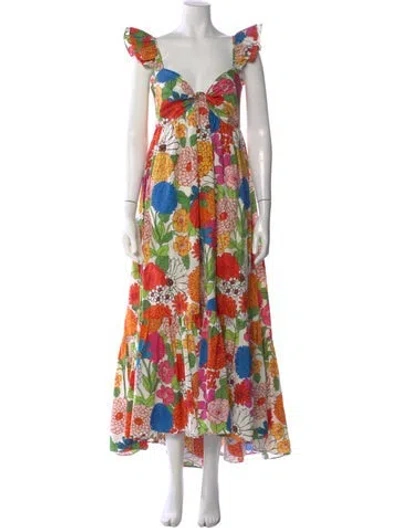 Pre-owned Cara Cara Floral Print Long Dress In Orange